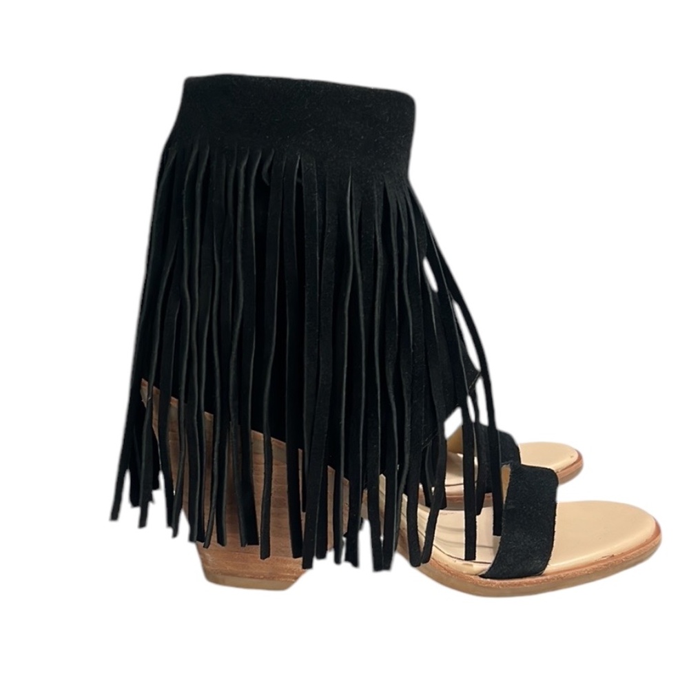 Koolaburra Piaz II Boho Fringe Suede Cut Cuff Heeled Sandals Size 9